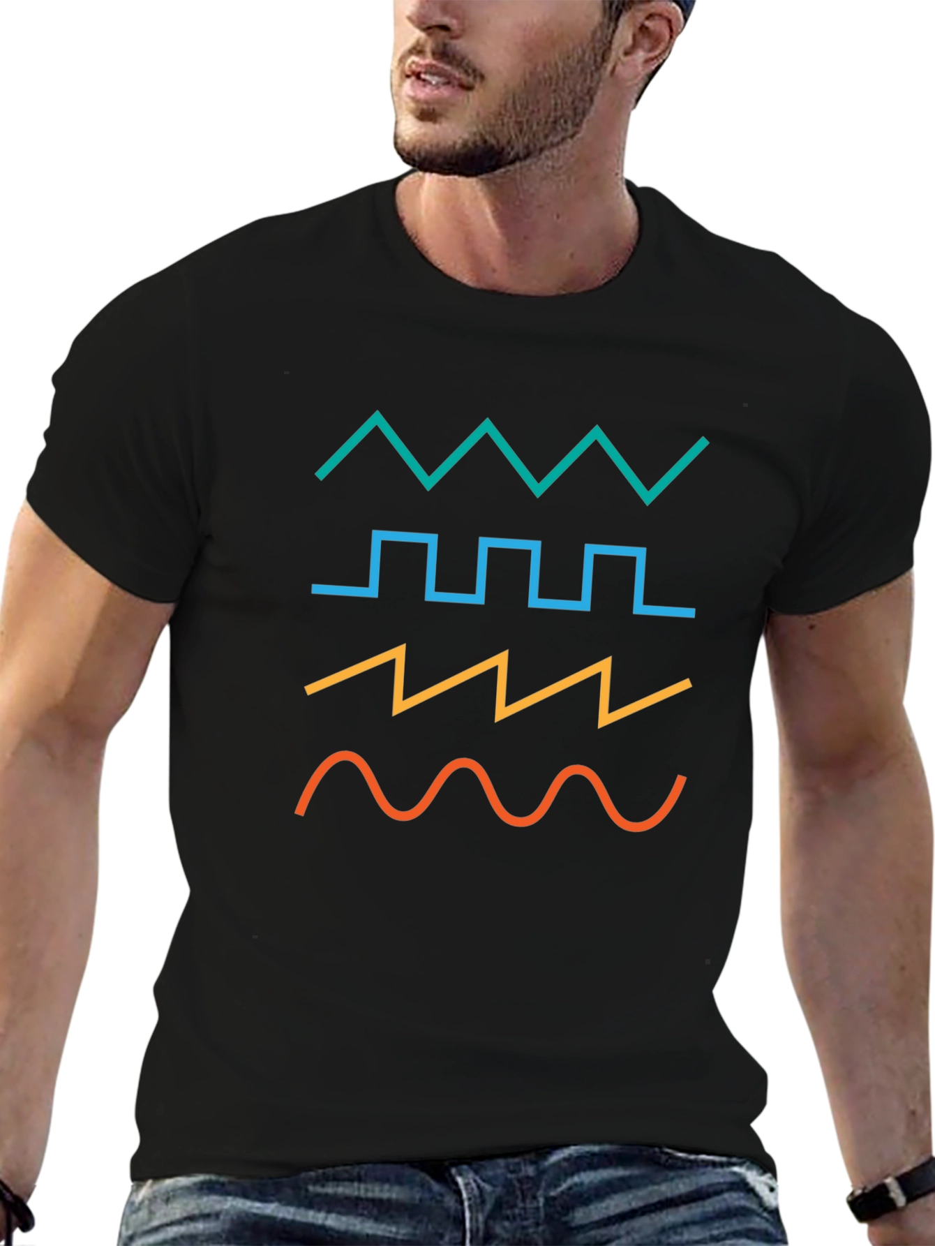 Geometric Waveform Graphic T-Shirt - Black