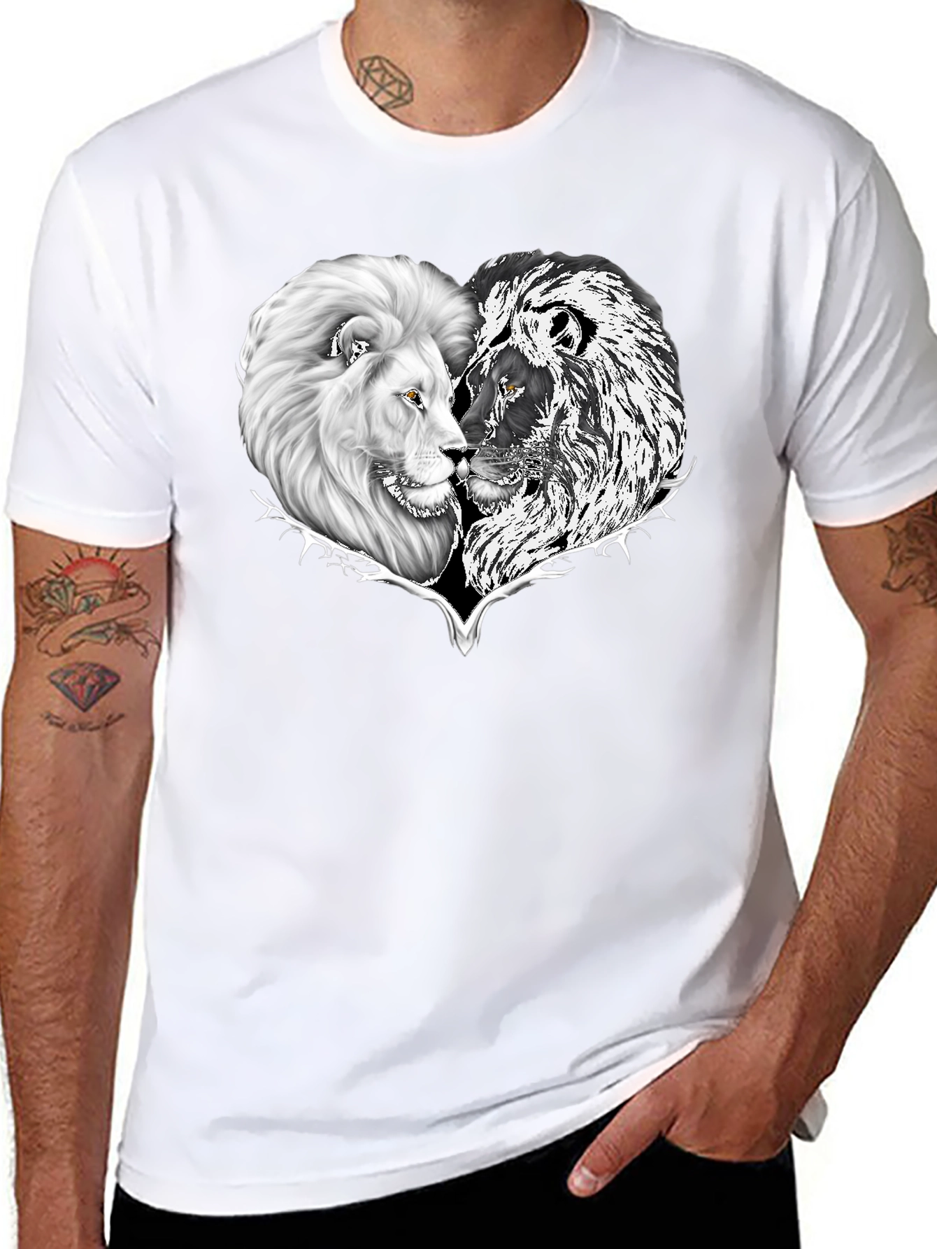 Yin Yang Lion Heart Graphic Tee - Black