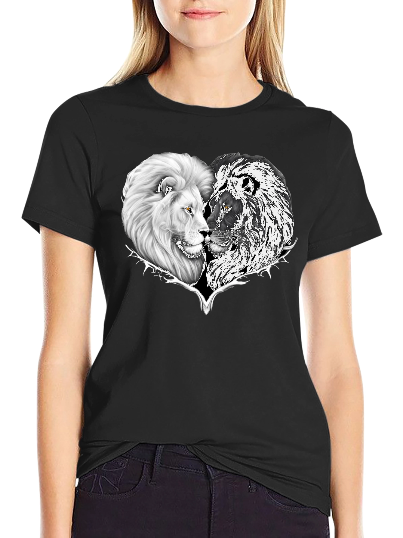 Yin Yang Lion Heart Graphic Tee - Black