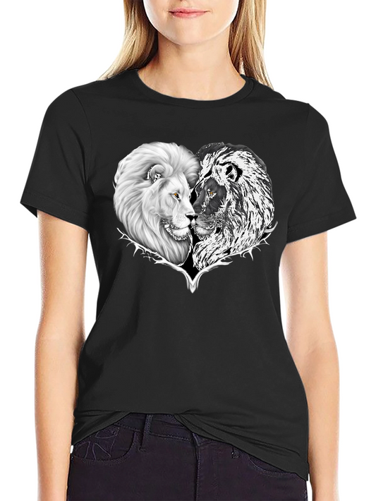 Yin Yang Lion Heart Graphic Tee - Black