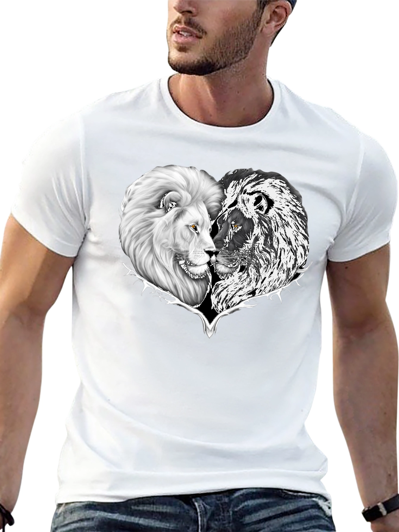 Yin Yang Lion Heart Graphic Tee - Black