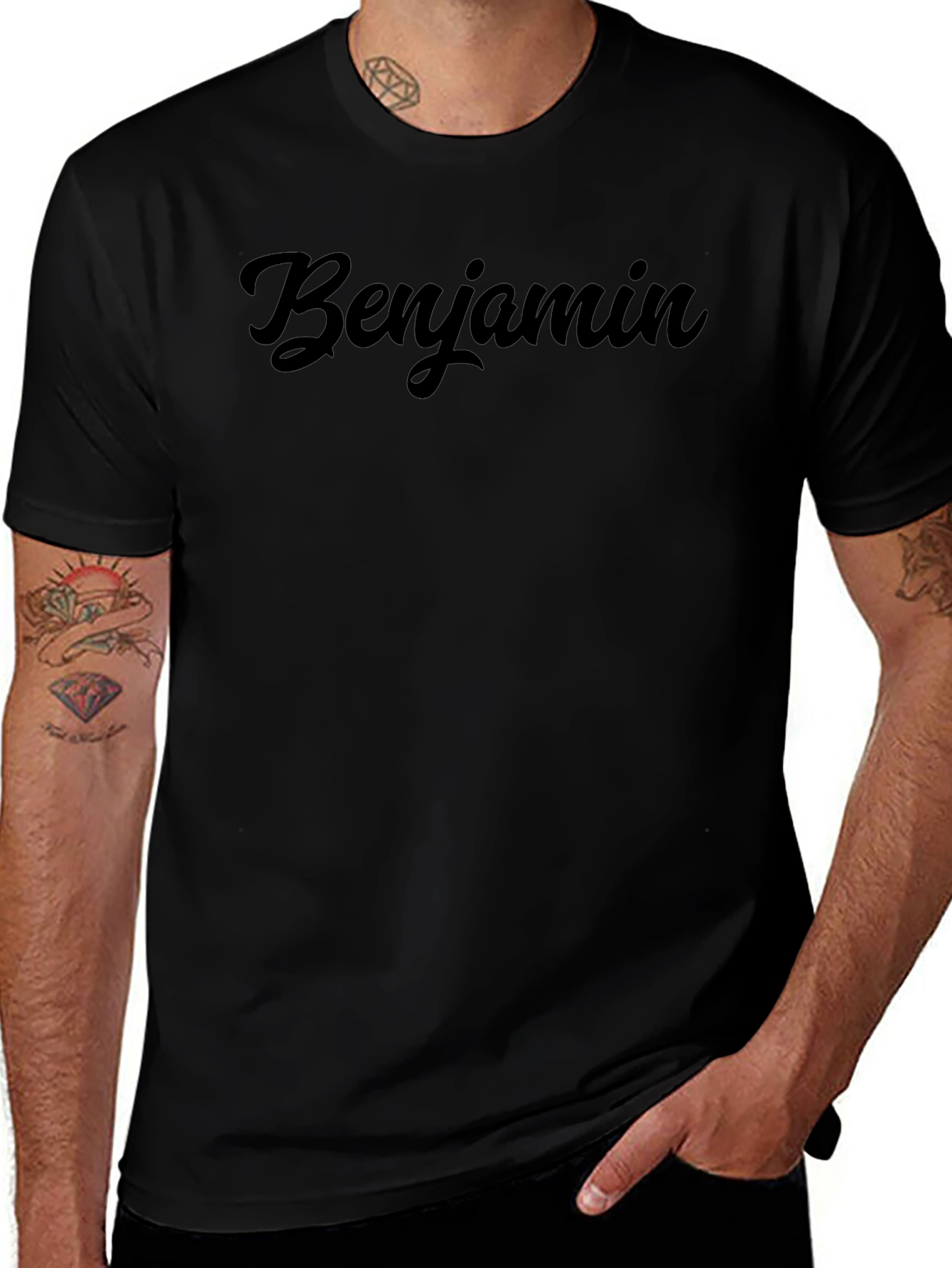 Personalized Benjamin Script Black T-Shirt