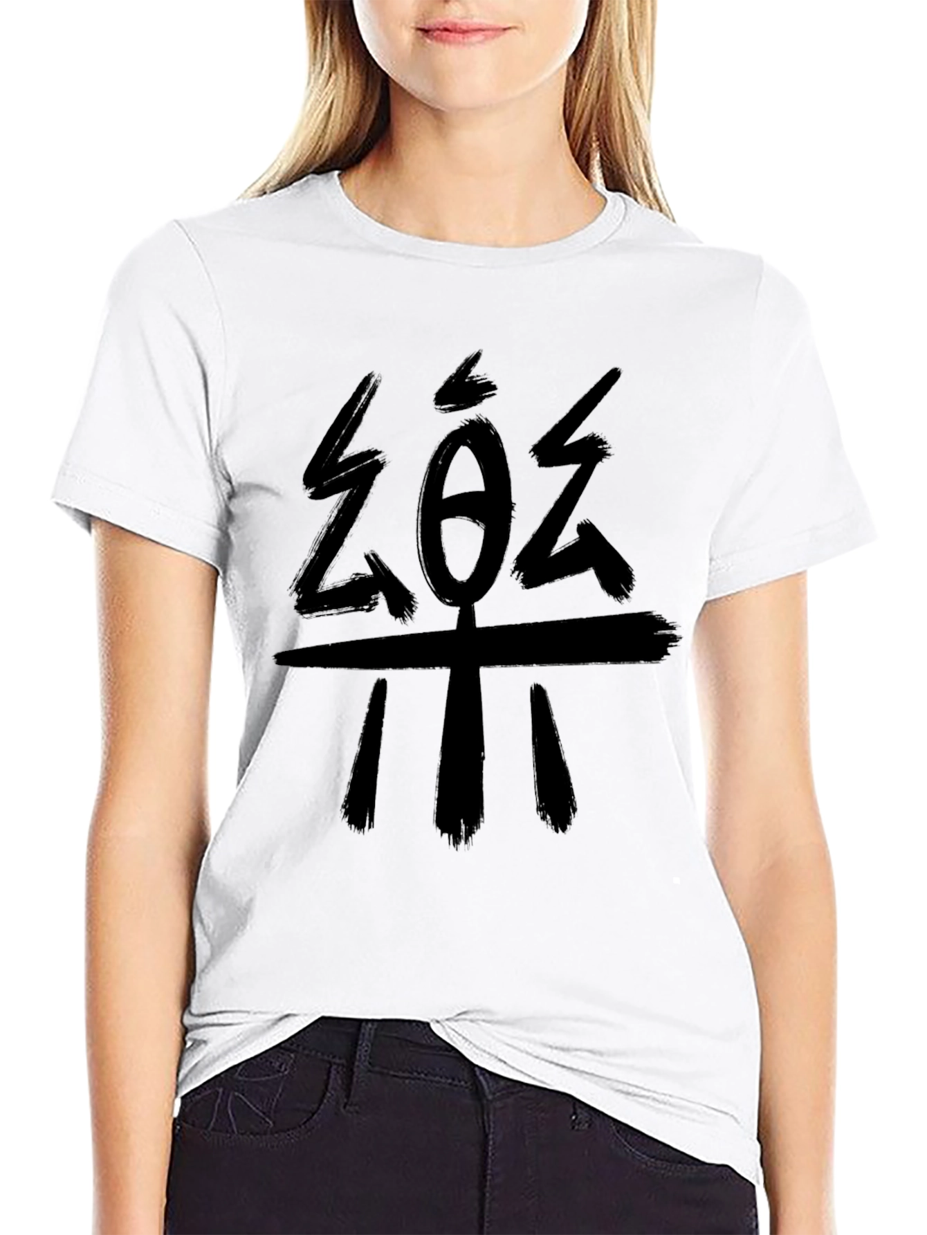 Black T-Shirt with Asian Symbol Graphic