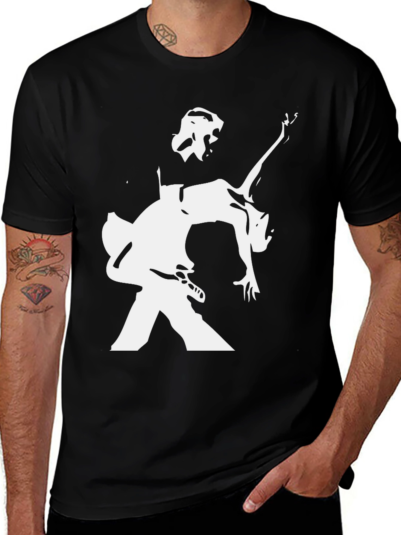 Silhouetted Musician Graphic Black T-Shirt