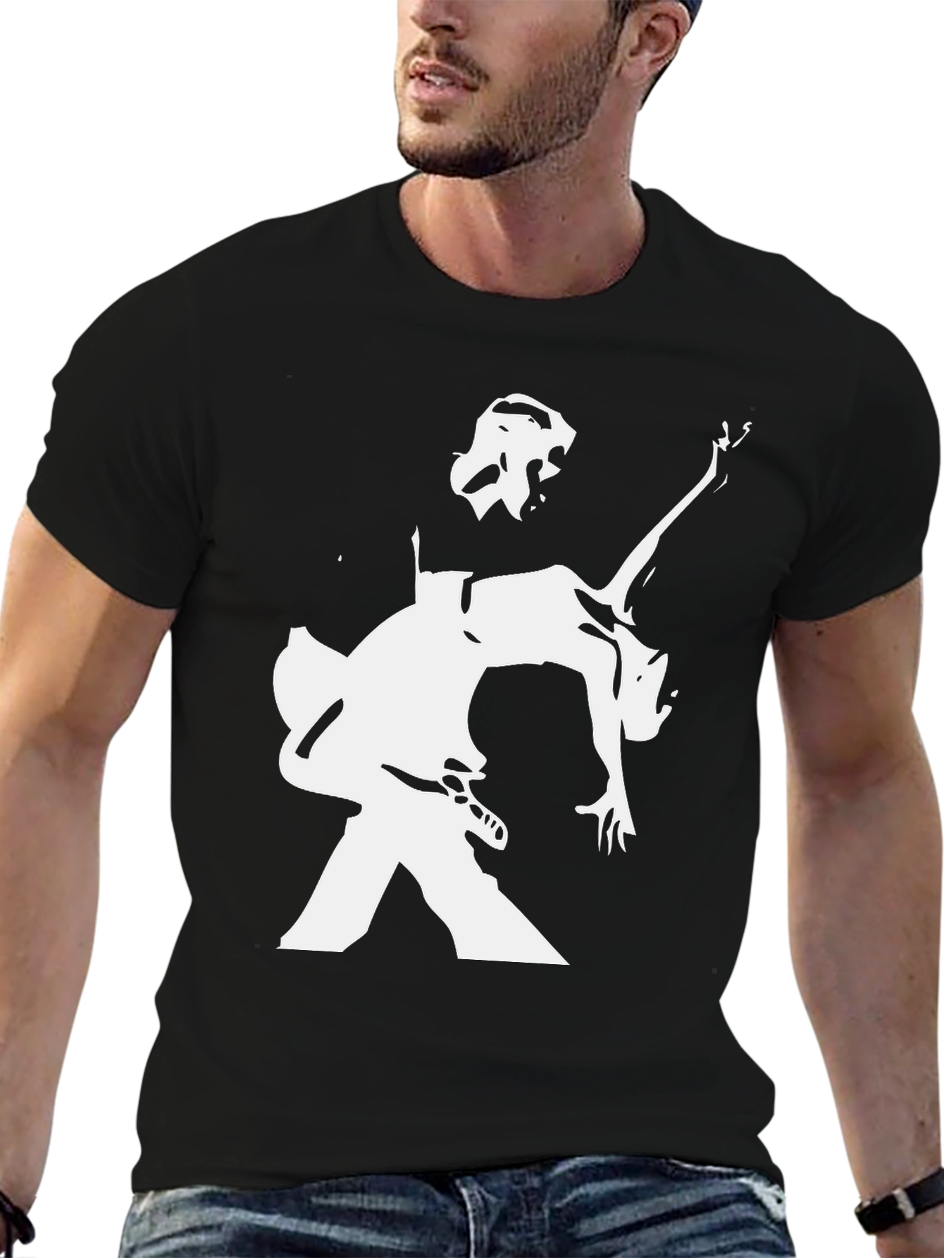 Silhouetted Musician Graphic Black T-Shirt