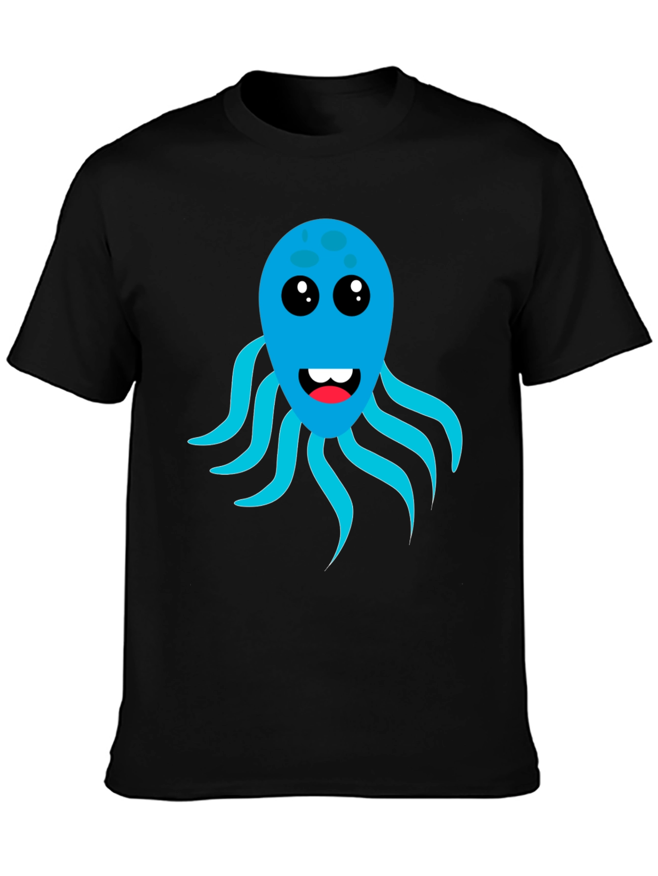Cute Octopus Graphic Tee - Black Cotton Blend T-Shirt
