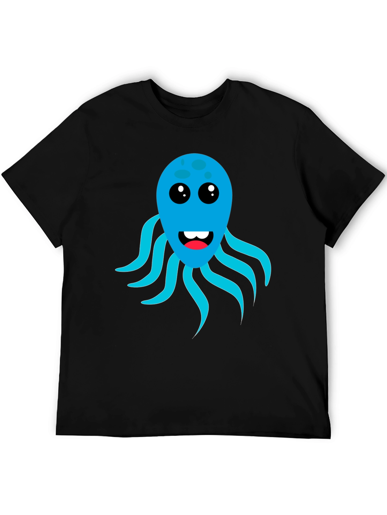 Cute Octopus Graphic Tee - Black Cotton Blend T-Shirt