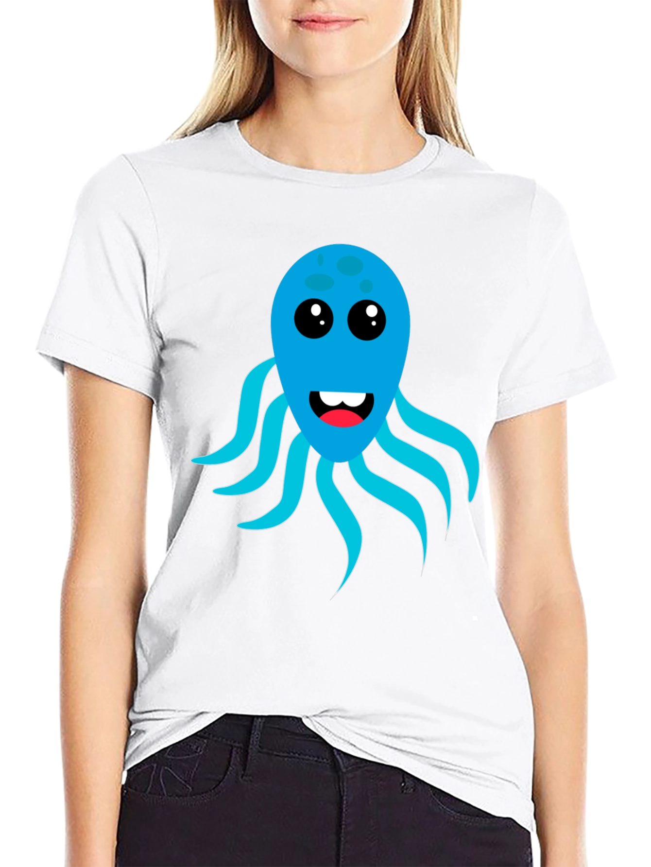 Cute Octopus Graphic Tee - Black Cotton Blend T-Shirt