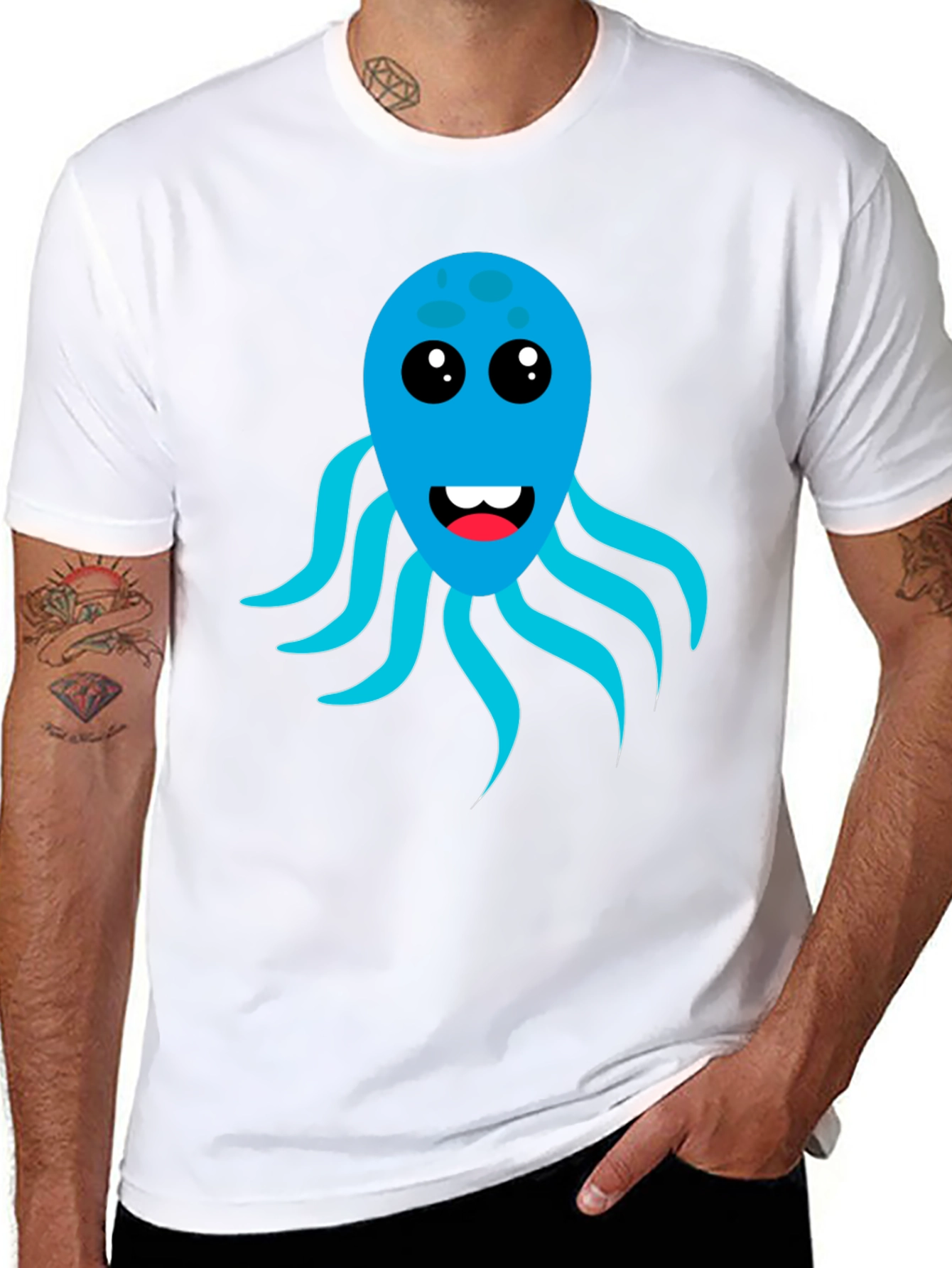Cute Octopus Graphic Tee - Black Cotton Blend T-Shirt