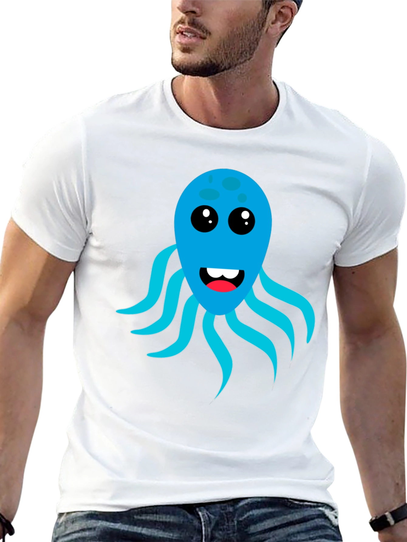 Cute Octopus Graphic Tee - Black Cotton Blend T-Shirt