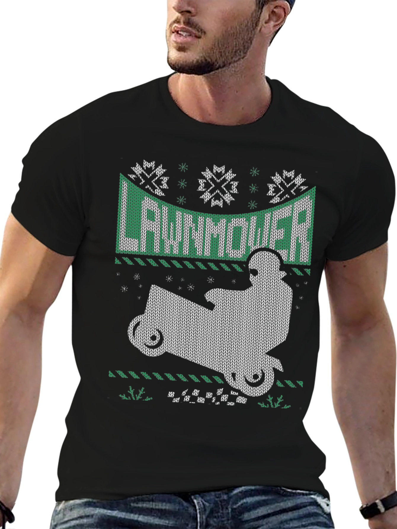 Lawnmower Ugly Christmas Sweater Style T-Shirt