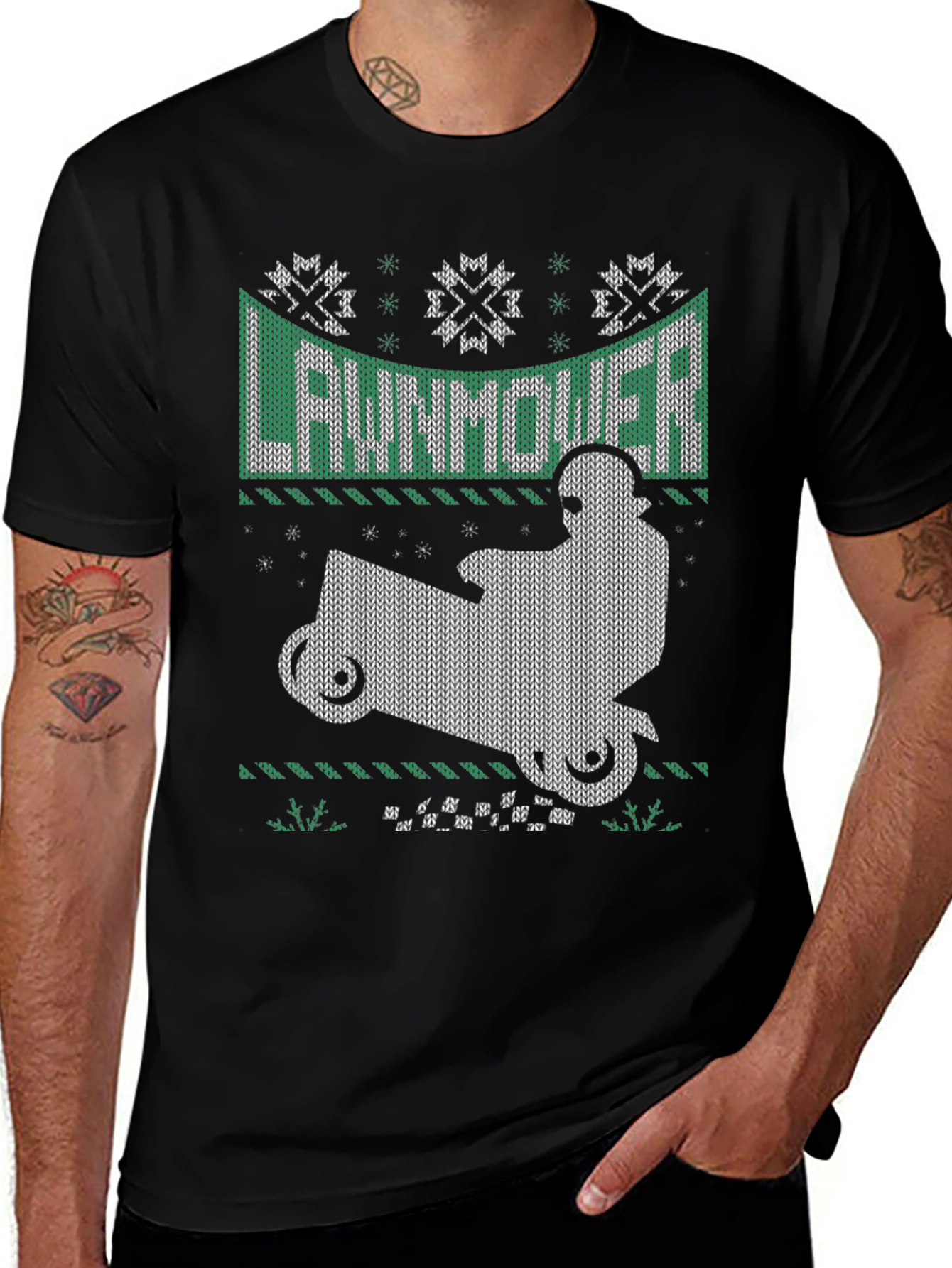 Lawnmower Ugly Christmas Sweater Style T-Shirt