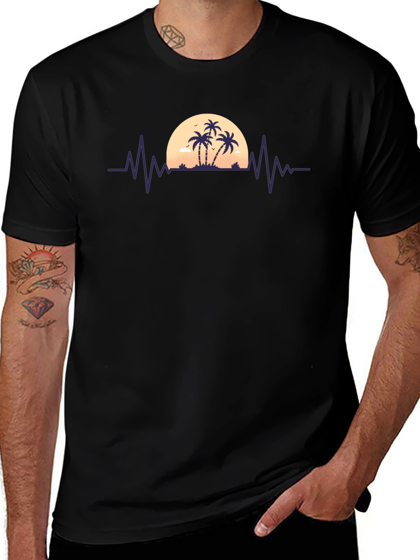 Sunset Palm Tree Heartbeat T-Shirt