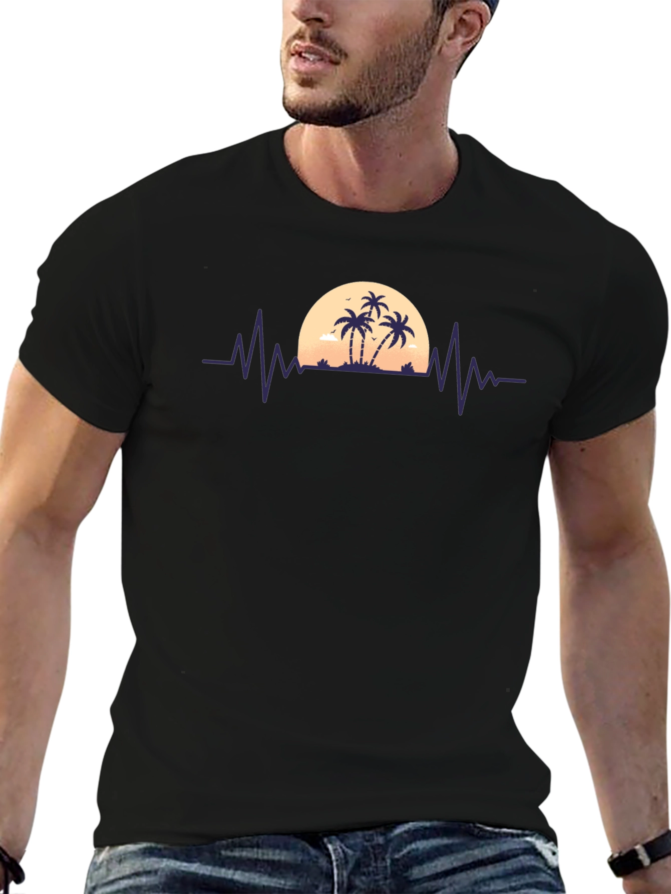 Sunset Palm Tree Heartbeat T-Shirt