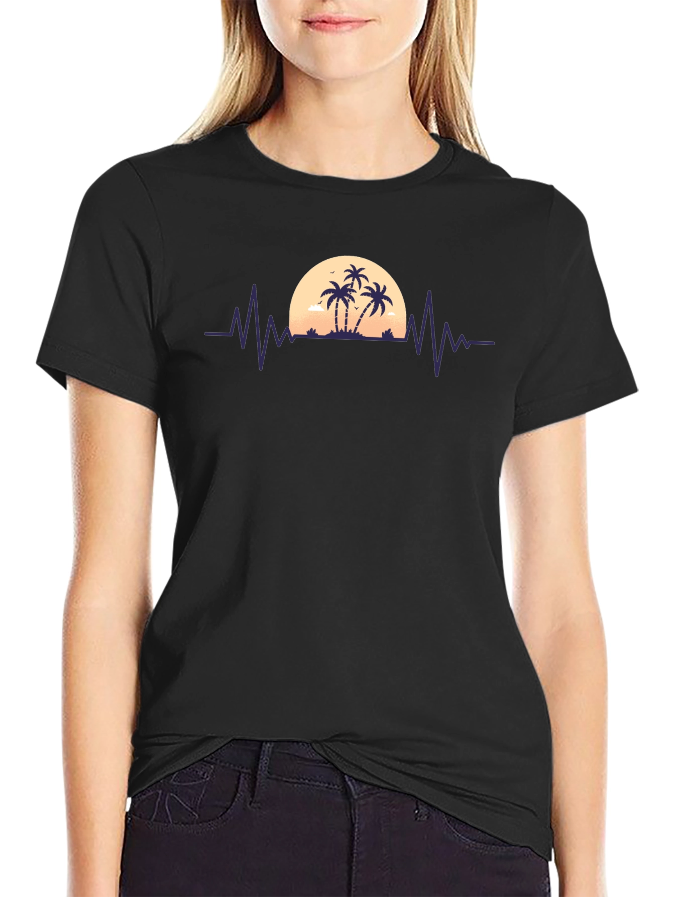 Sunset Palm Tree Heartbeat T-Shirt