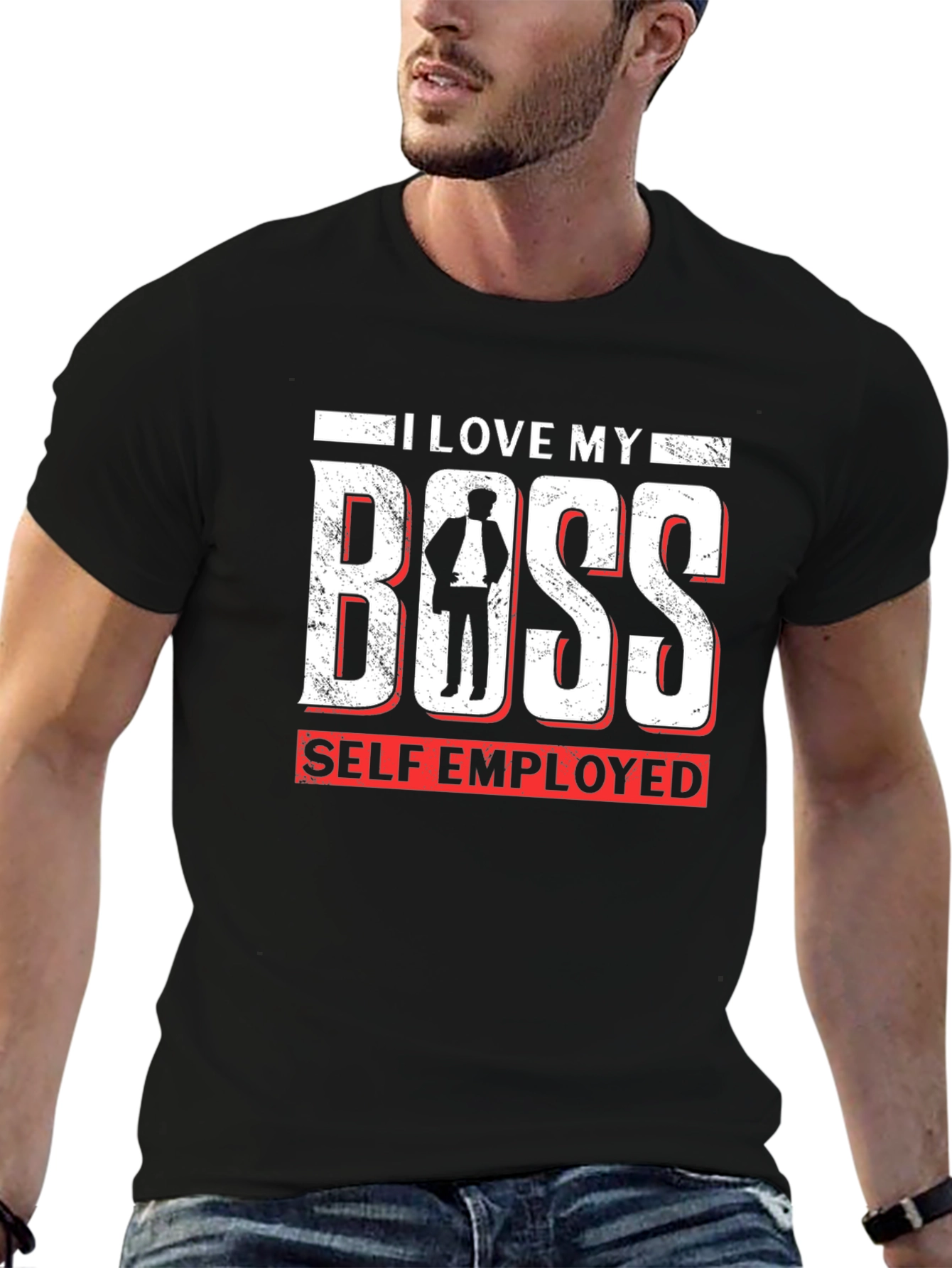 I Love My Boss Self Employed Black T-Shirt