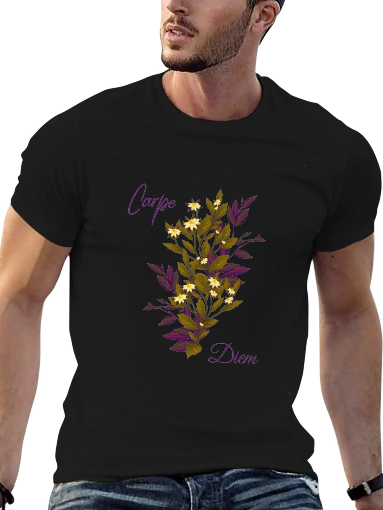 Carpe Diem Floral Graphic Black T-Shirt