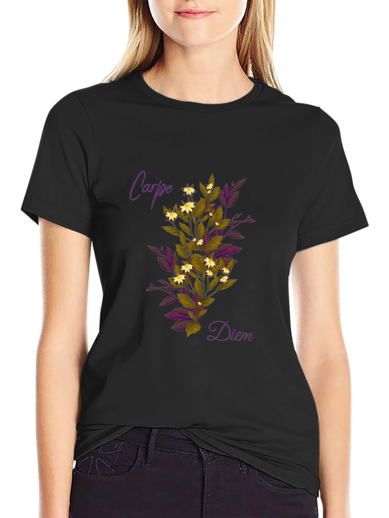 Carpe Diem Floral Graphic Black T-Shirt