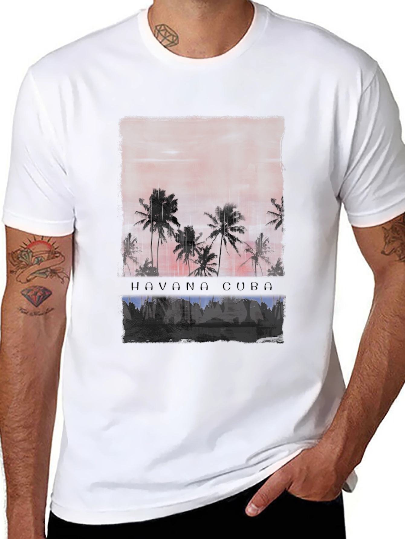Havana Cuba Palm Tree Sunset Graphic Tee