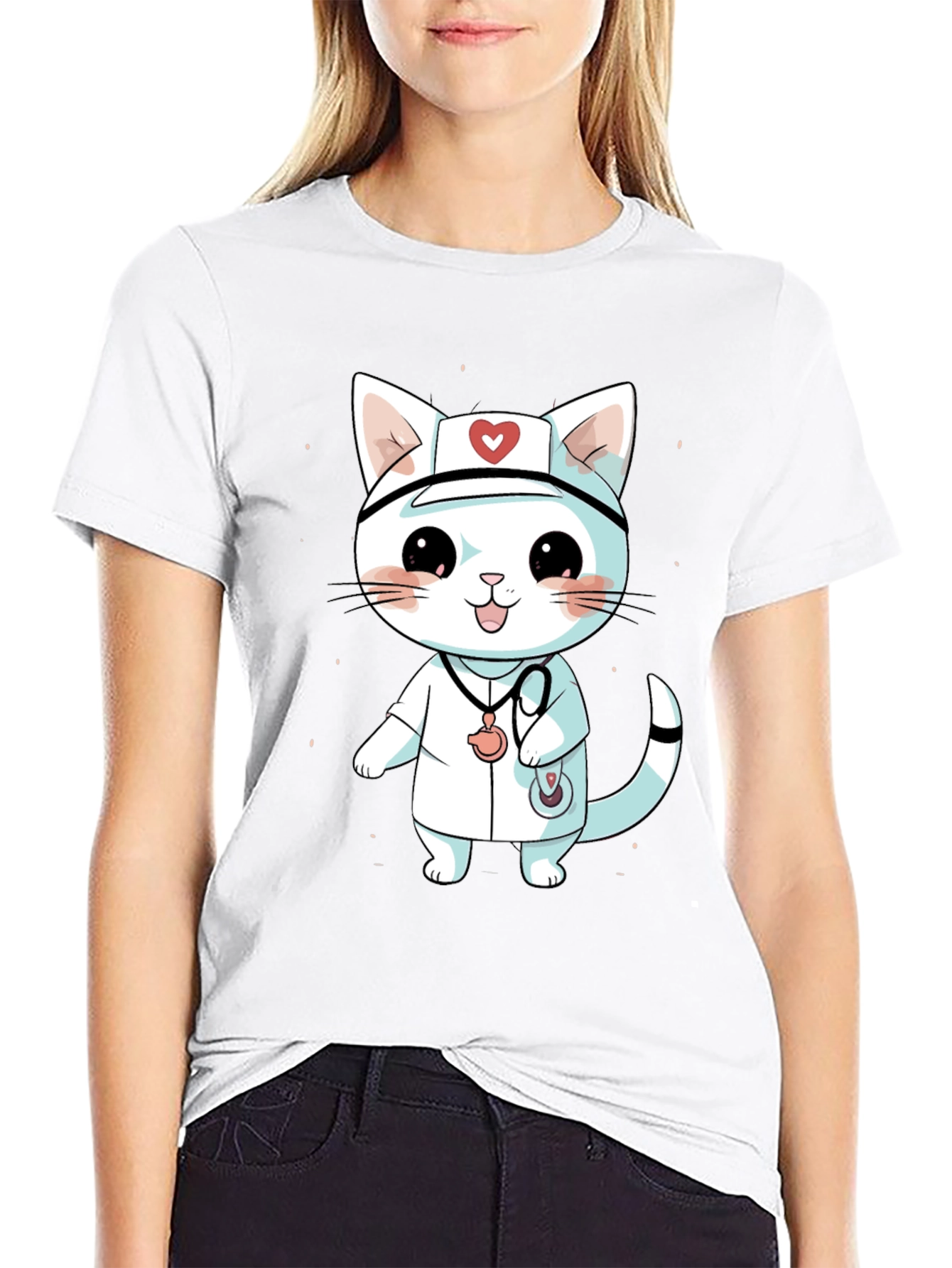 Cute Cartoon Cat Nurse T-Shirt