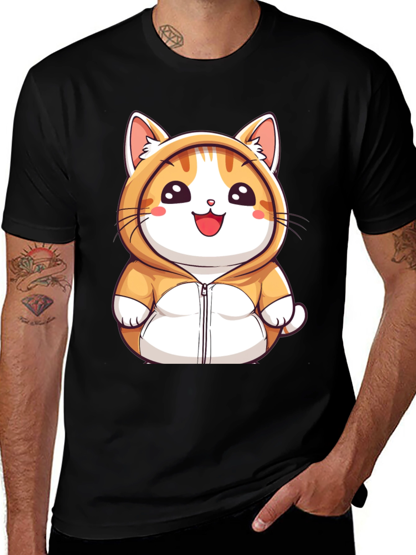Cute Cartoon Cat Hoodie T-Shirt