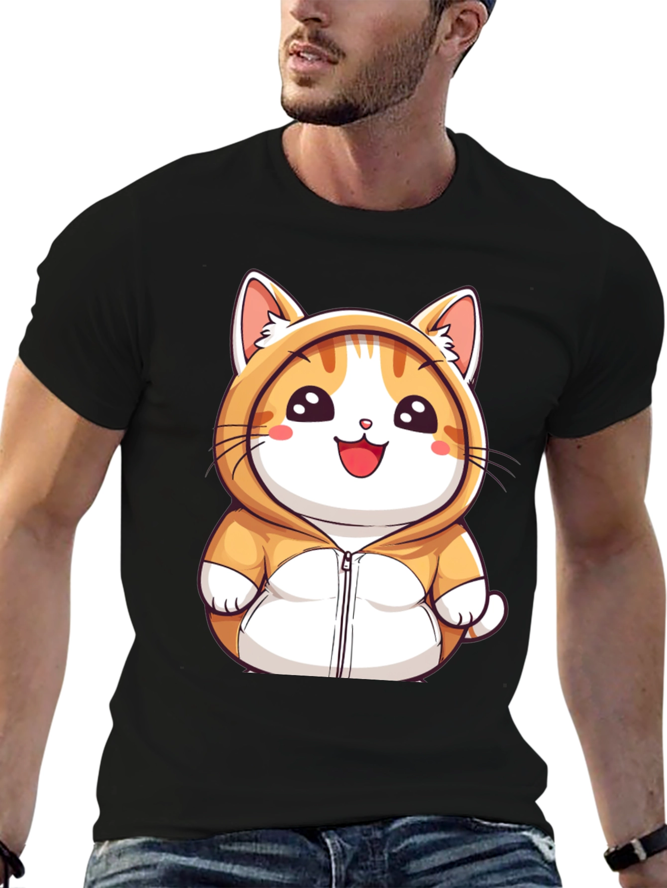 Cute Cartoon Cat Hoodie T-Shirt