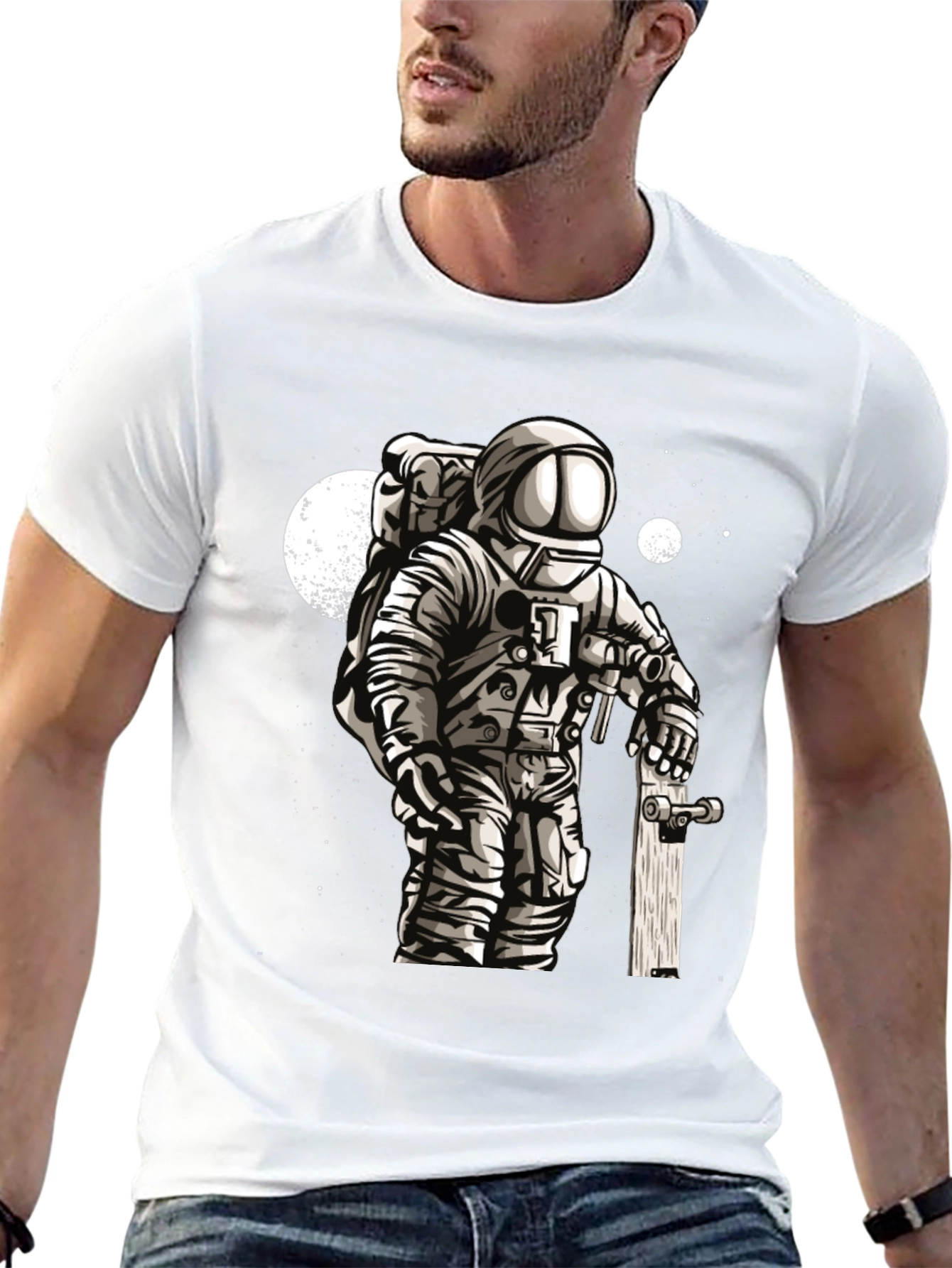 Astronaut Skateboarder Graphic Tee - Cool Space T-Shirt