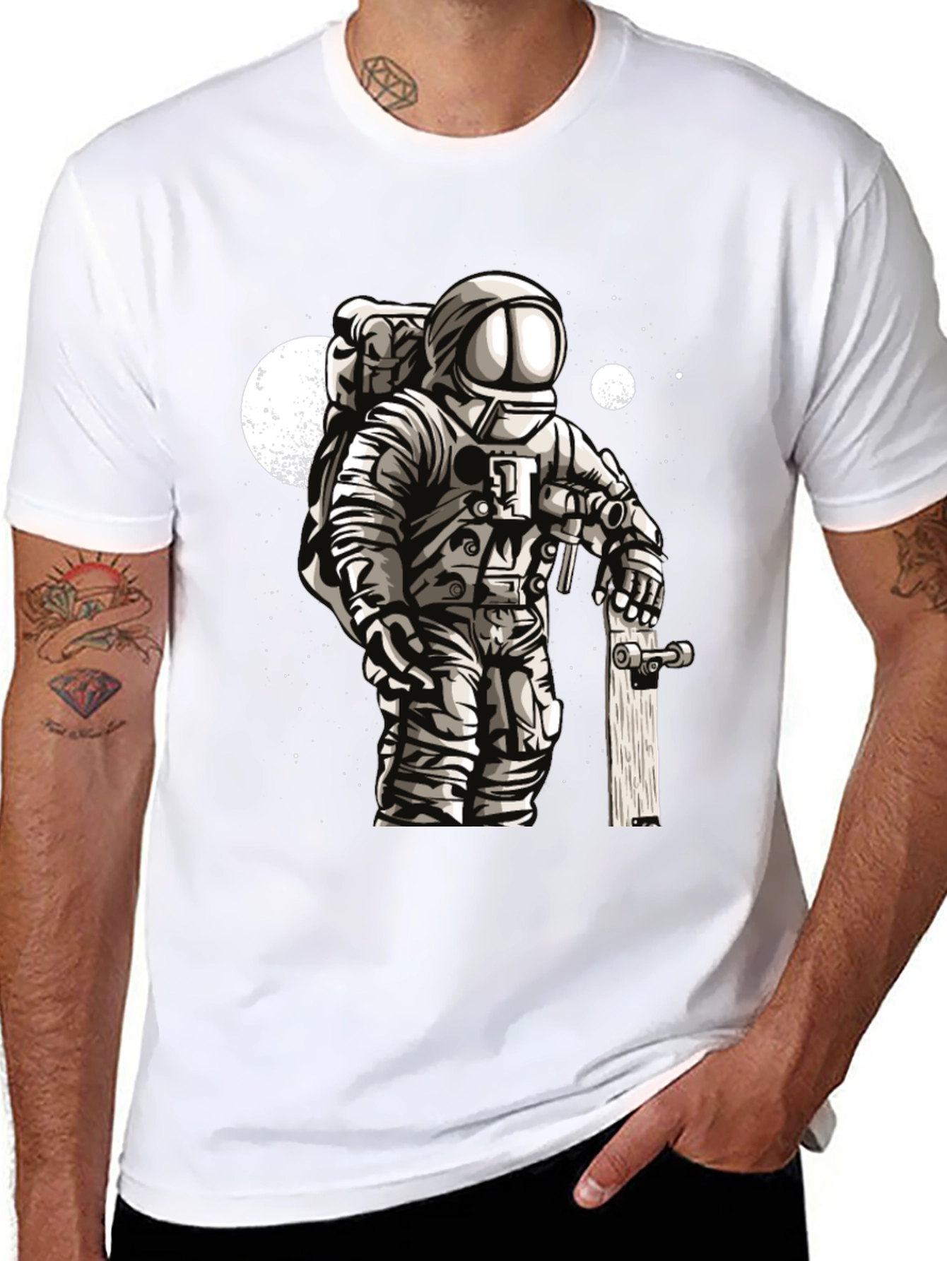 Astronaut Skateboarder Graphic Tee - Cool Space T-Shirt