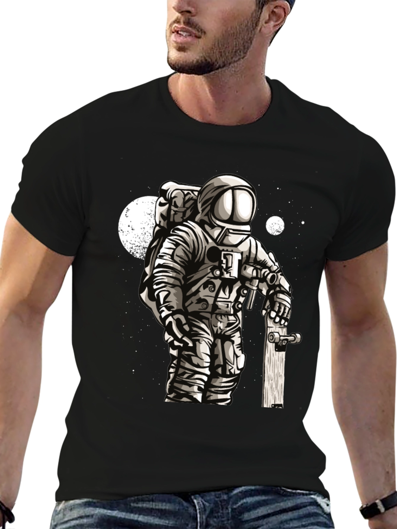 Astronaut Skateboarder Graphic Tee - Cool Space T-Shirt