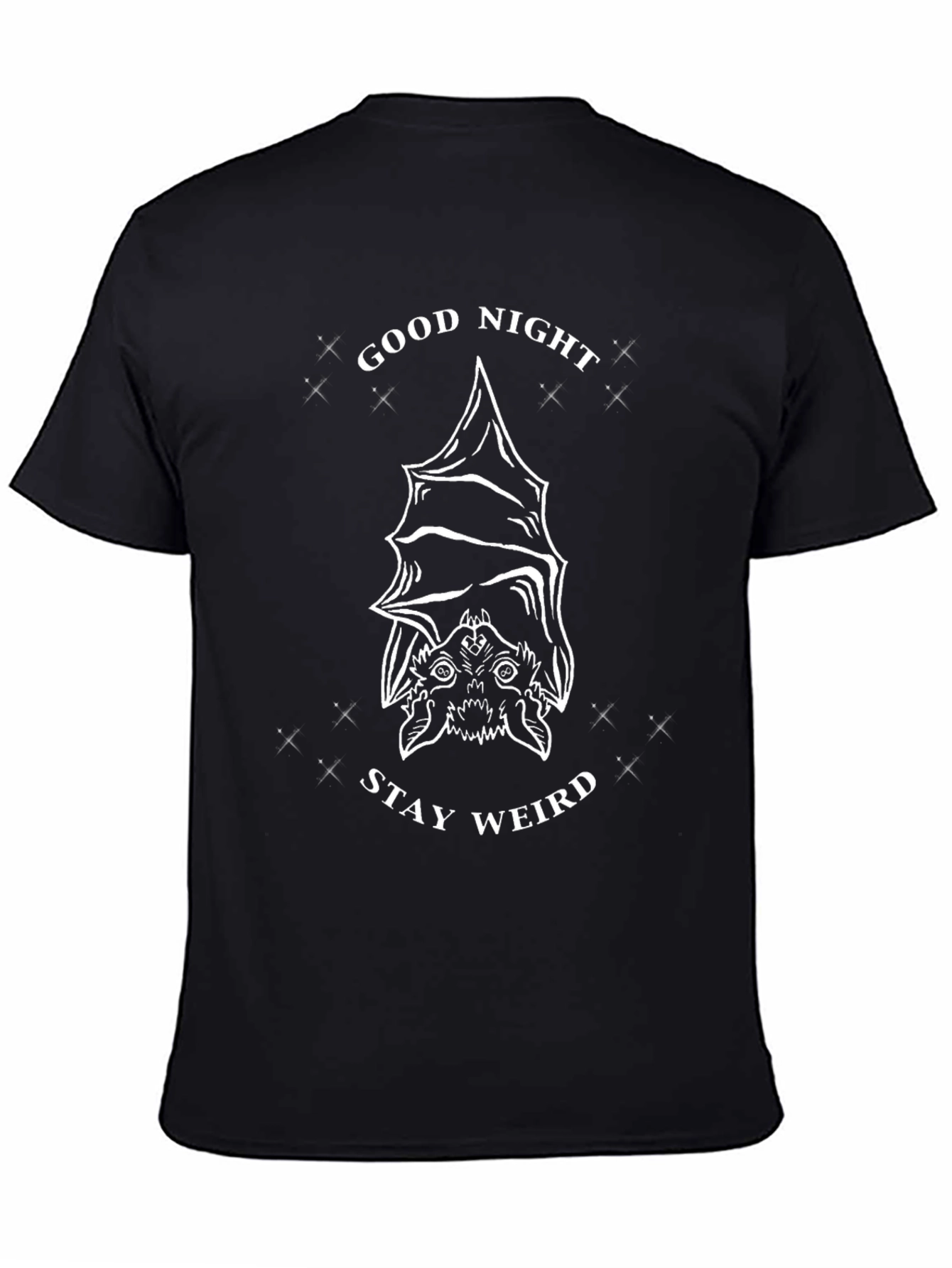 Good Night Stay Weird Bat Graphic Tee - Black