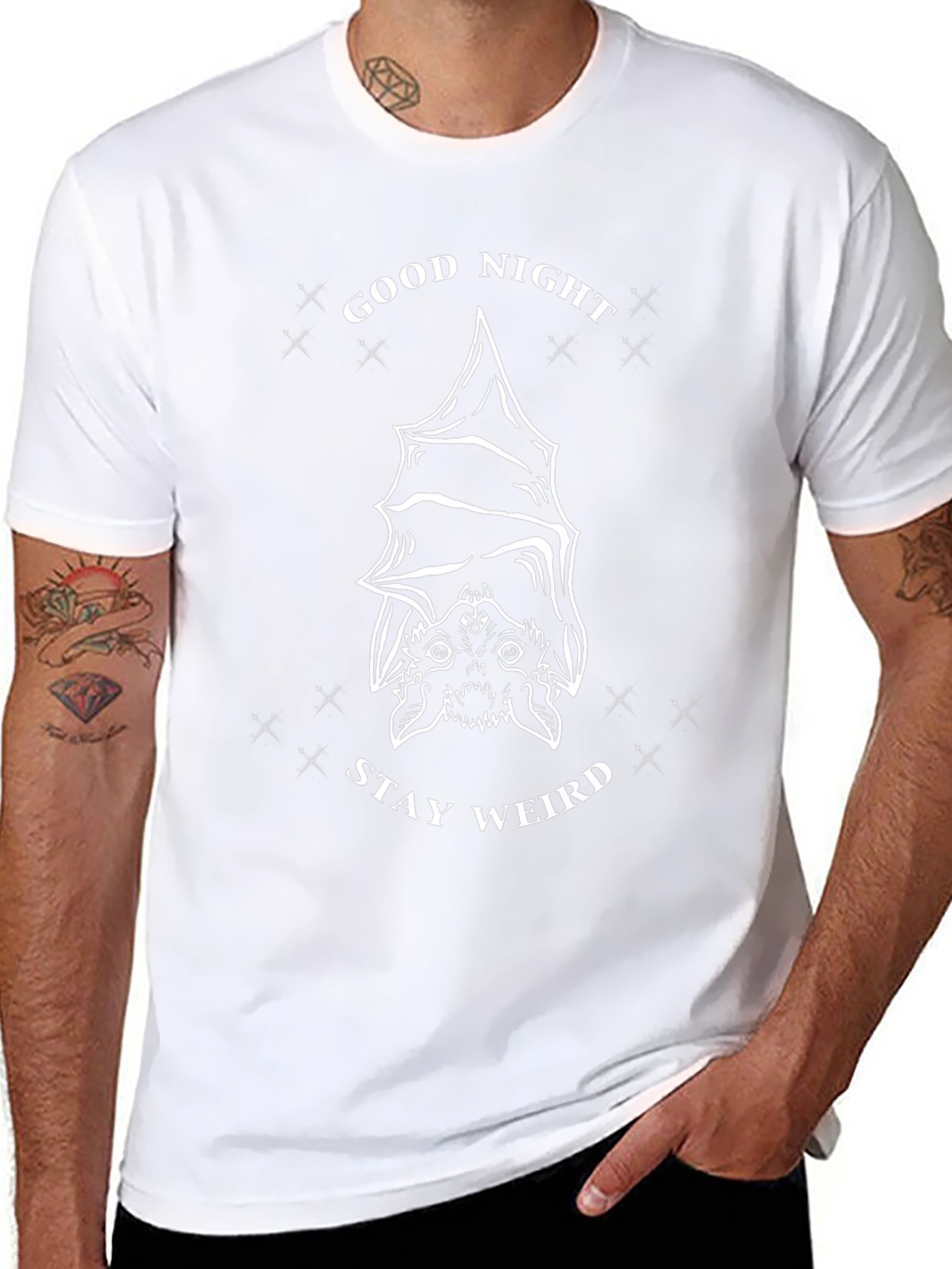 Good Night Stay Weird Bat Graphic Tee - Black