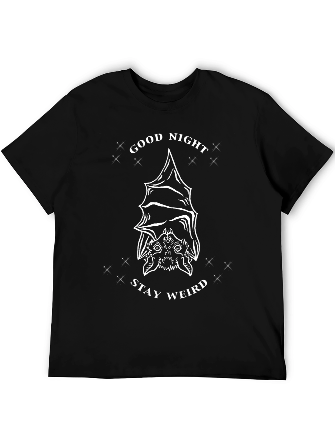 Good Night Stay Weird Bat Graphic Tee - Black