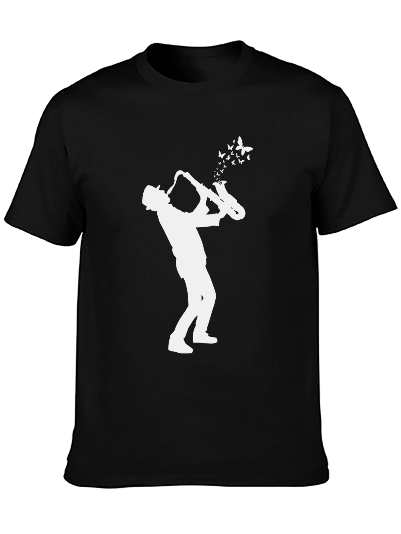 Saxophone Player Butterfly Black T-Shirt
