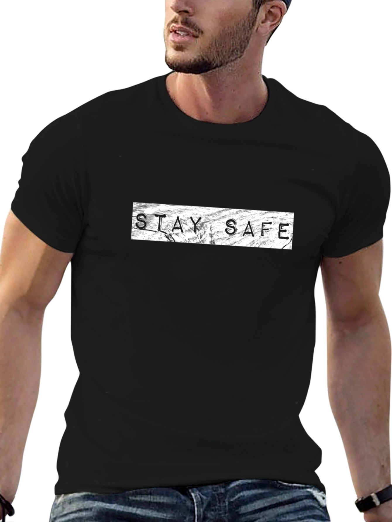 Stay Safe Graphic Black T-Shirt