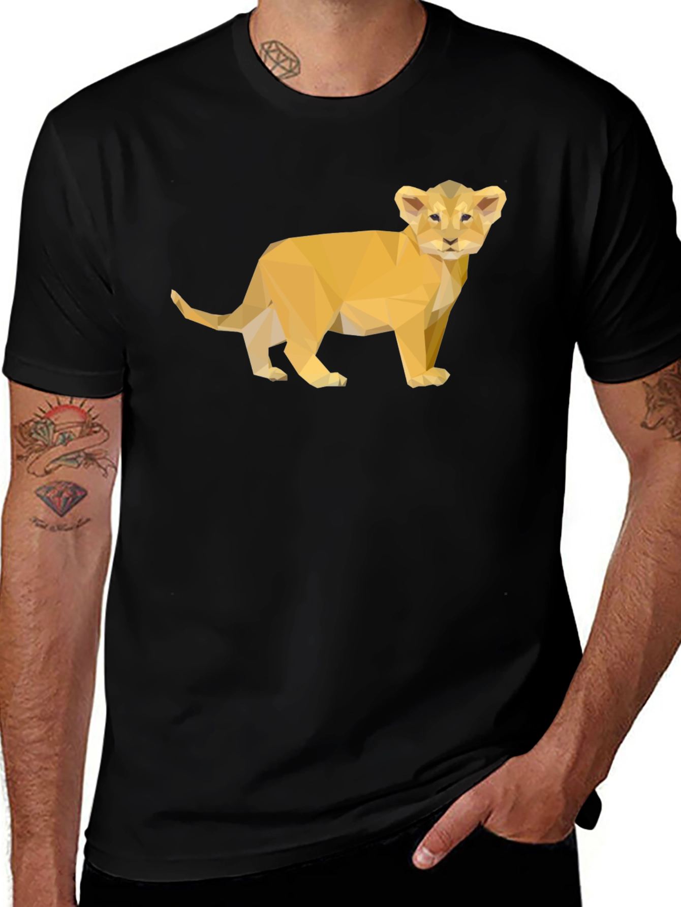 Geometric Lion Cub Tee - Stylish Black T-Shirt
