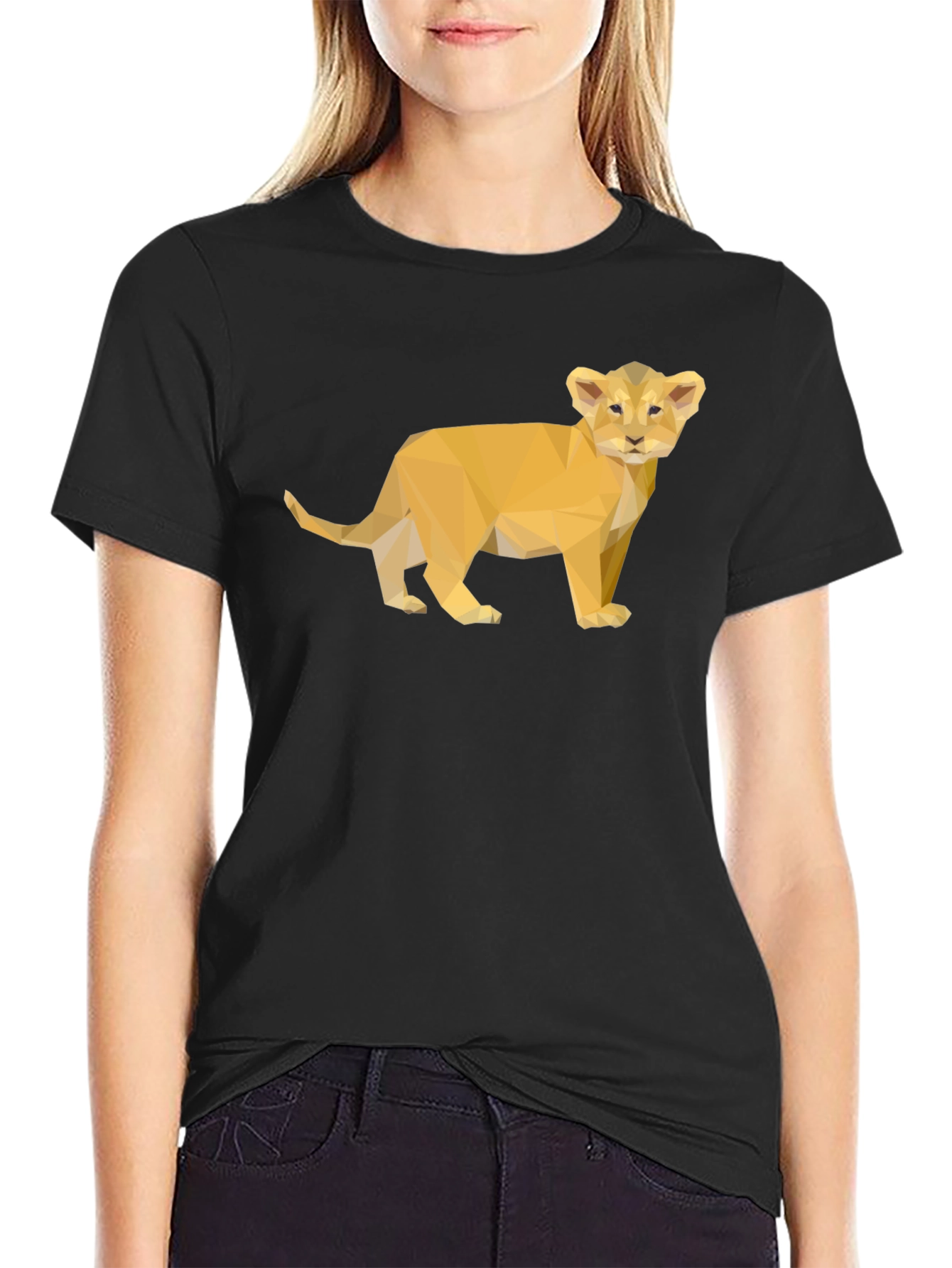 Geometric Lion Cub Tee - Stylish Black T-Shirt