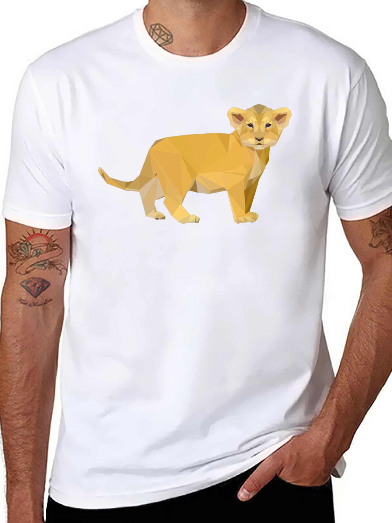 Geometric Lion Cub Tee - Stylish Black T-Shirt