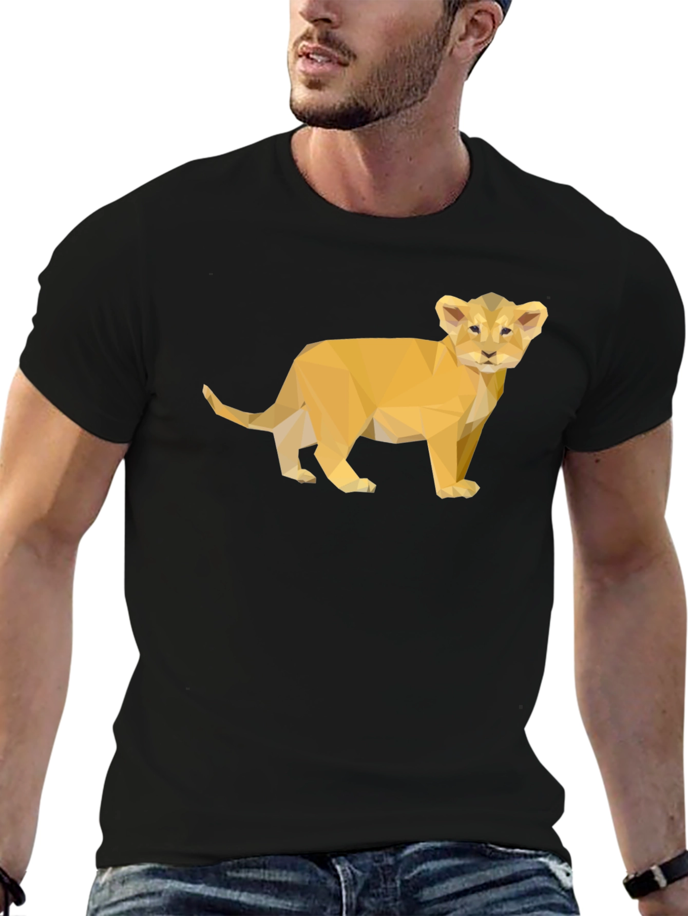 Geometric Lion Cub Tee - Stylish Black T-Shirt