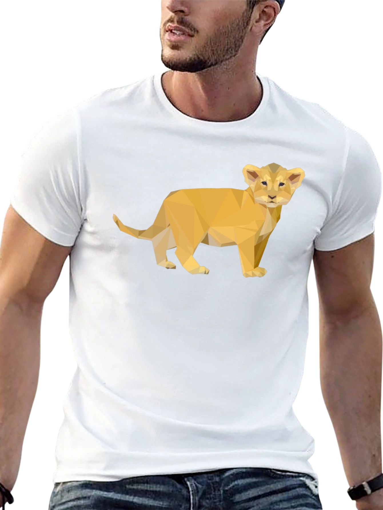 Geometric Lion Cub Tee - Stylish Black T-Shirt