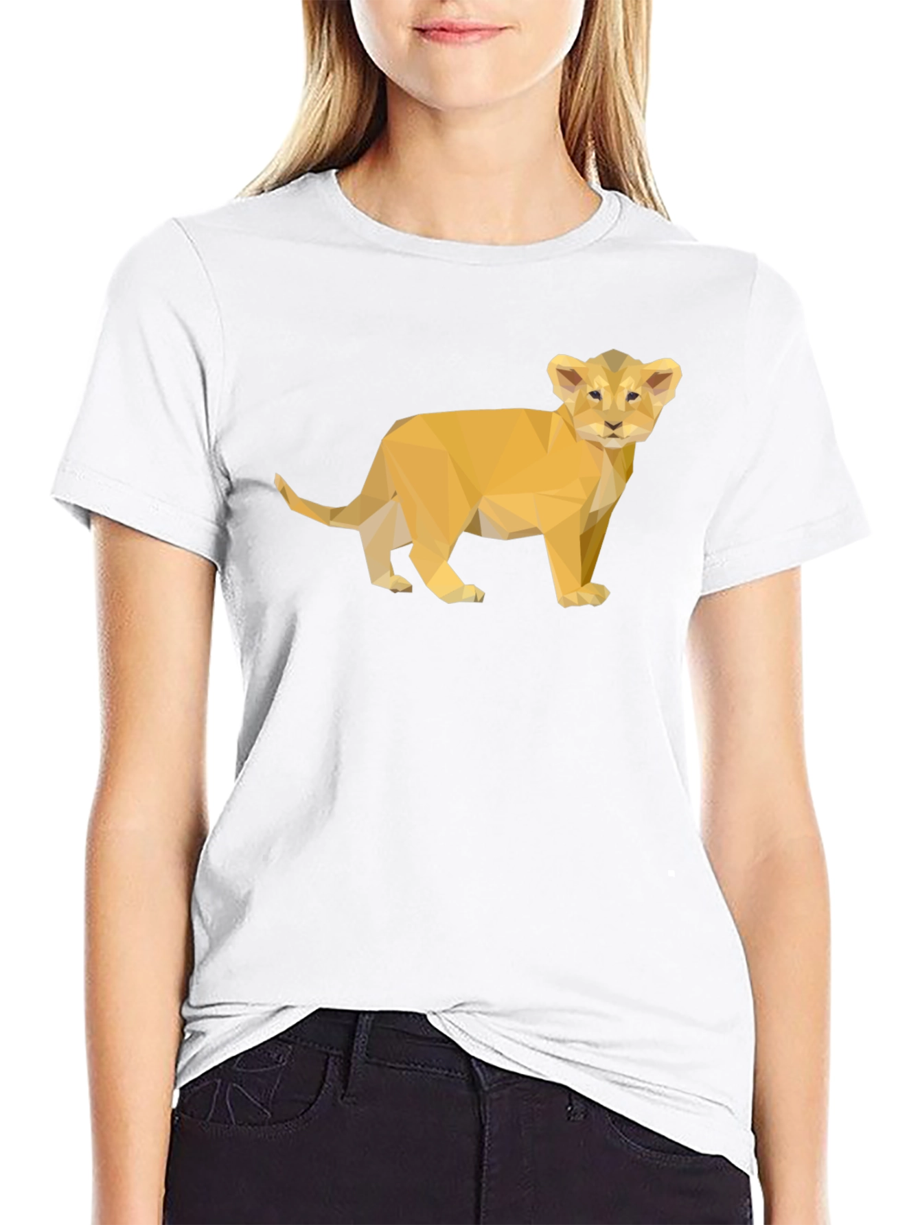 Geometric Lion Cub Tee - Stylish Black T-Shirt