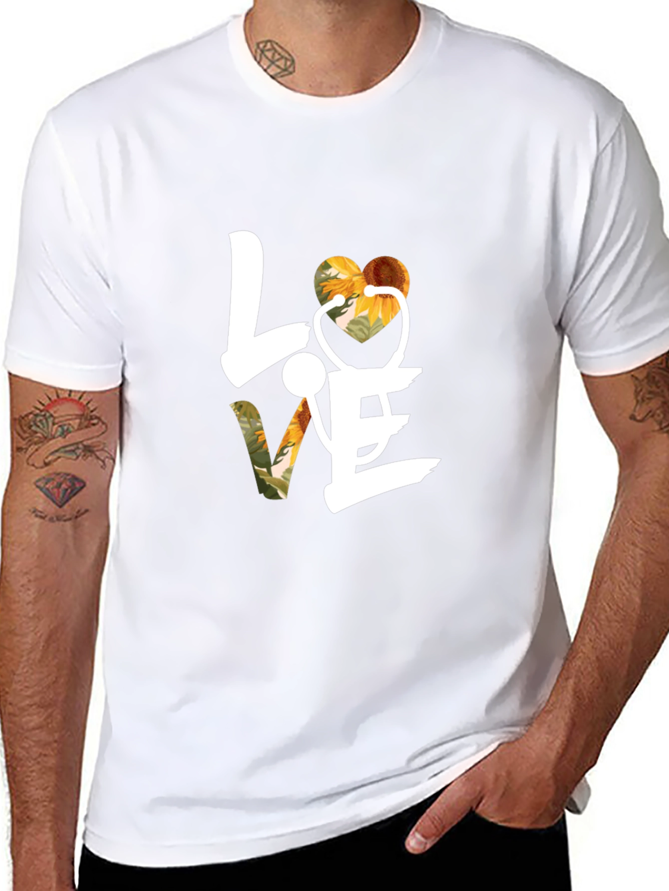 Love Sunflower Stethoscope Graphic T-Shirt