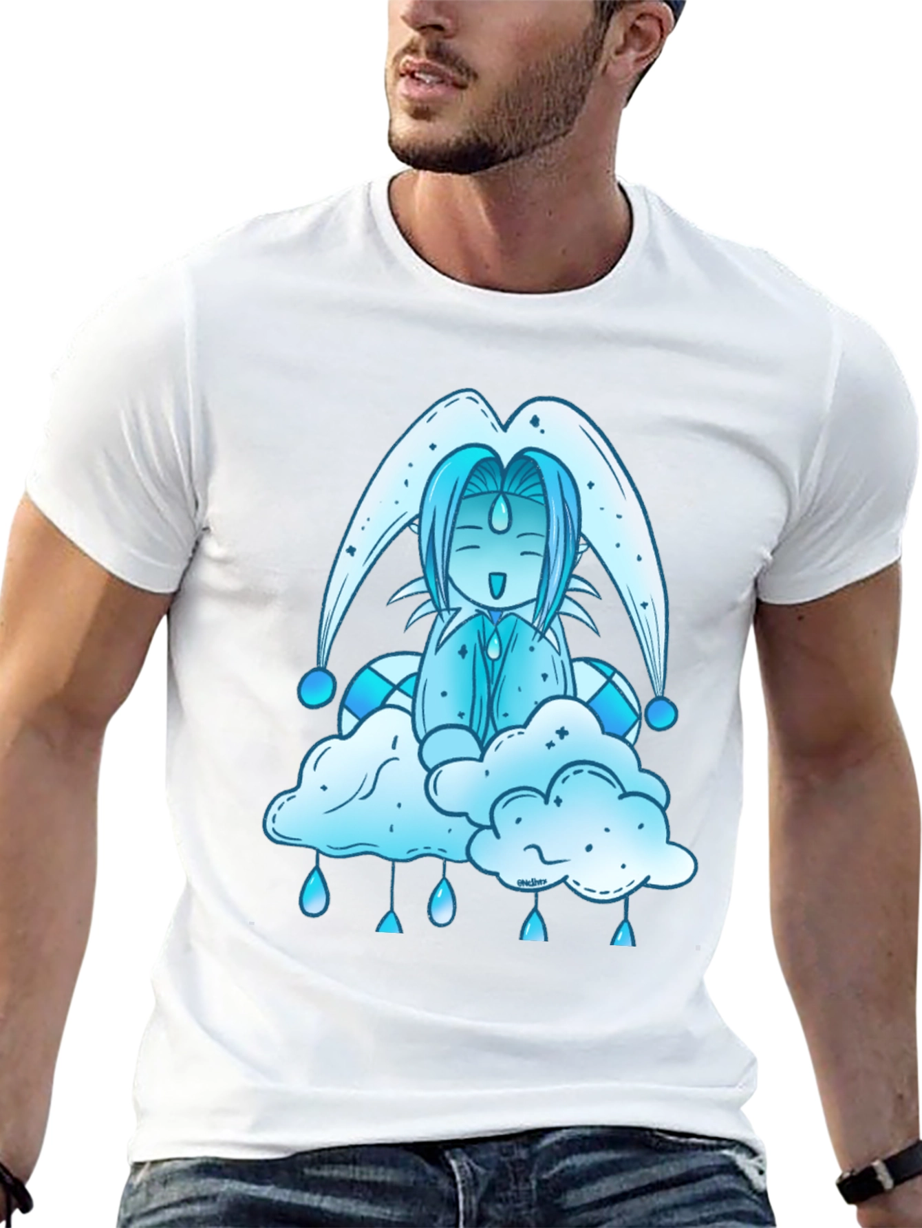 Anime Cloud Character Black T-Shirt