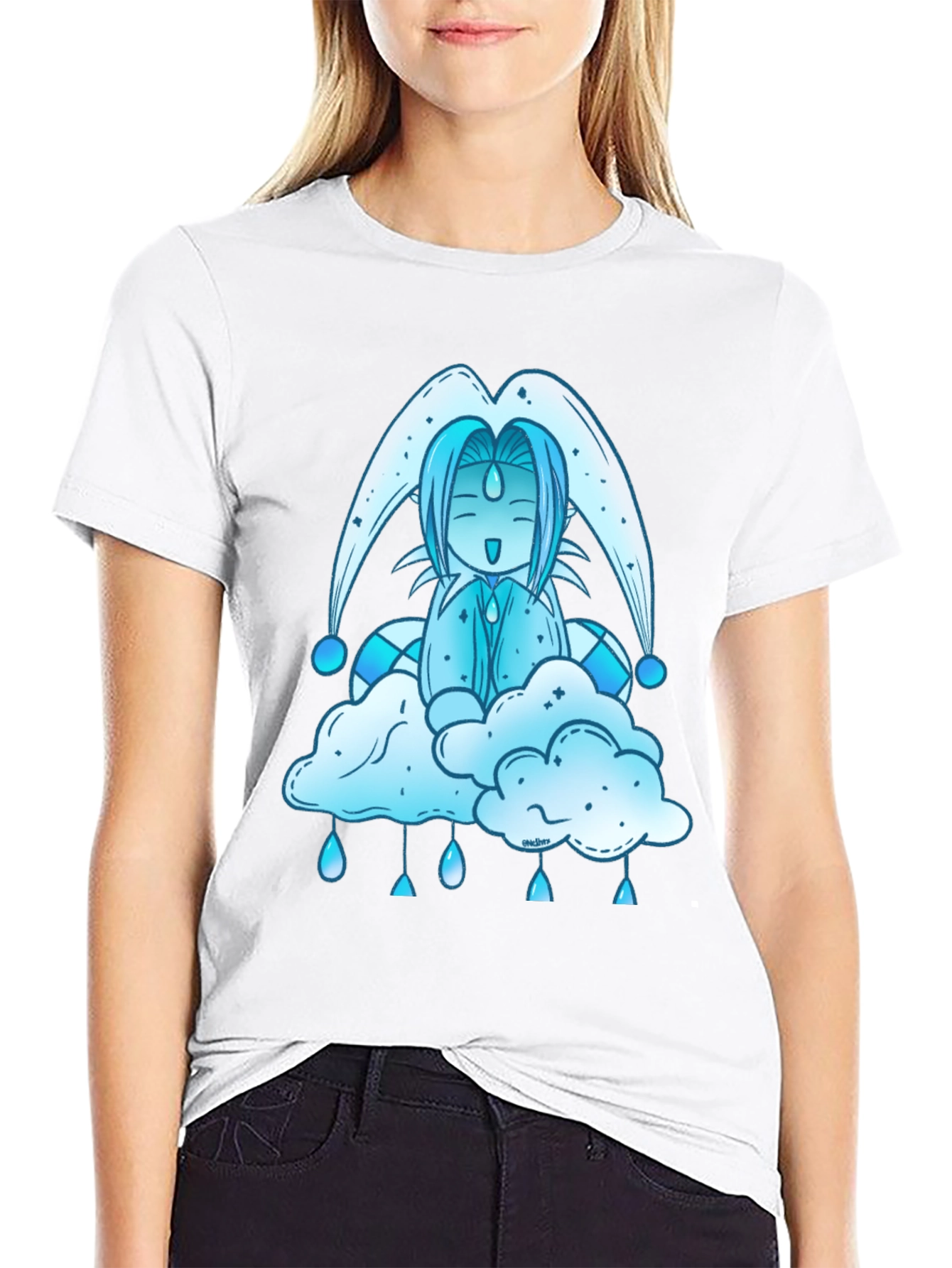 Anime Cloud Character Black T-Shirt