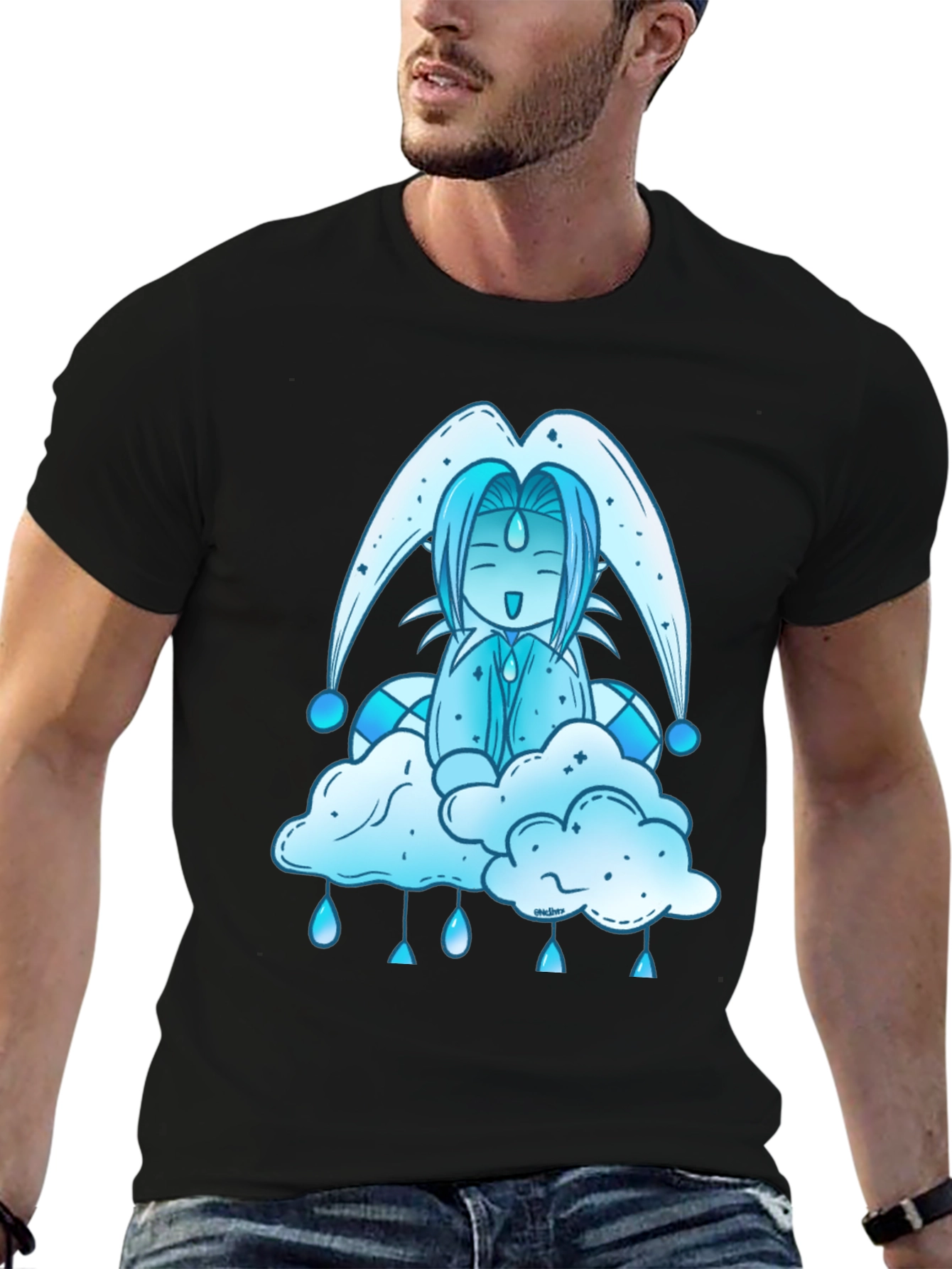 Anime Cloud Character Black T-Shirt