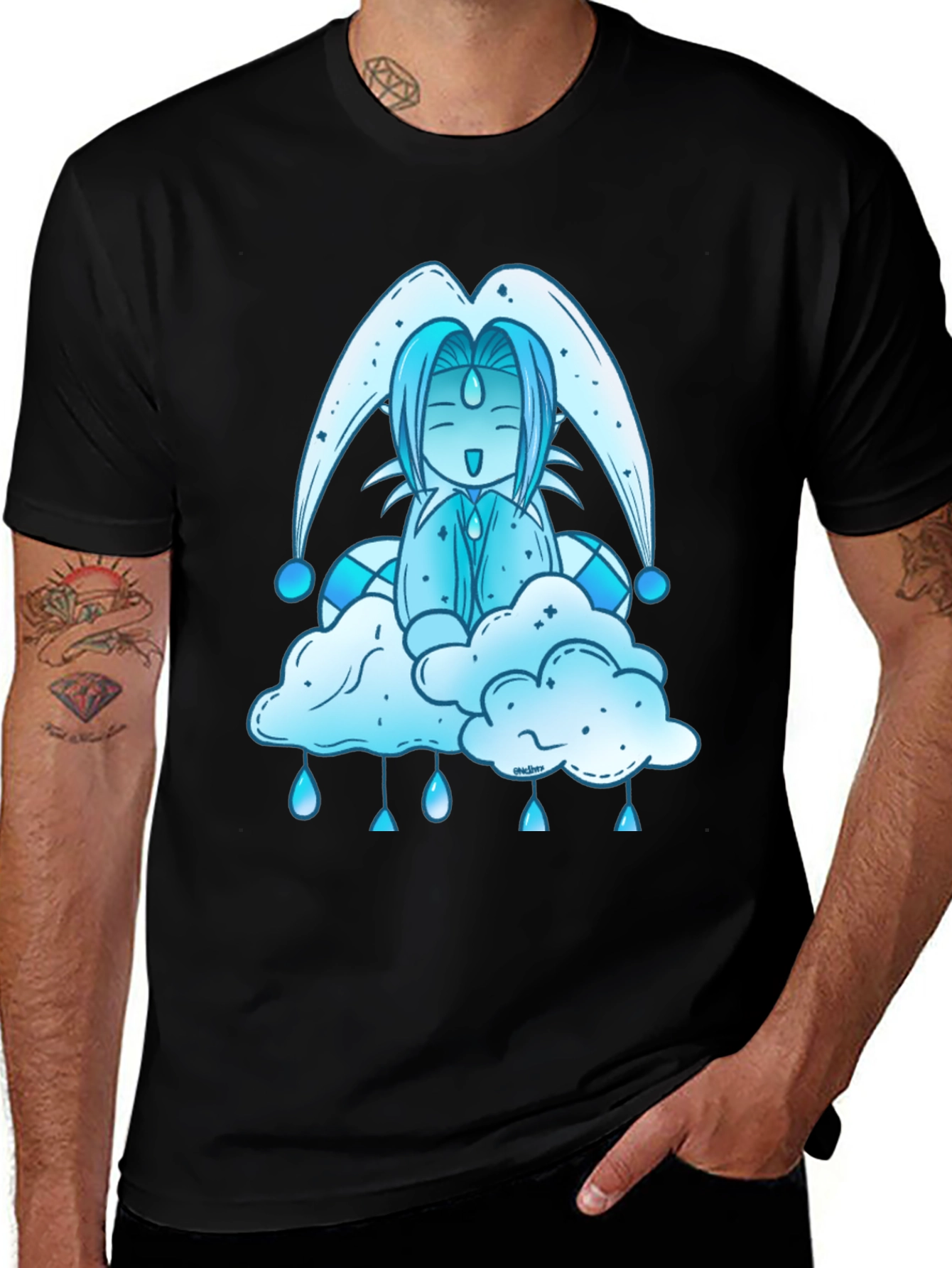 Anime Cloud Character Black T-Shirt