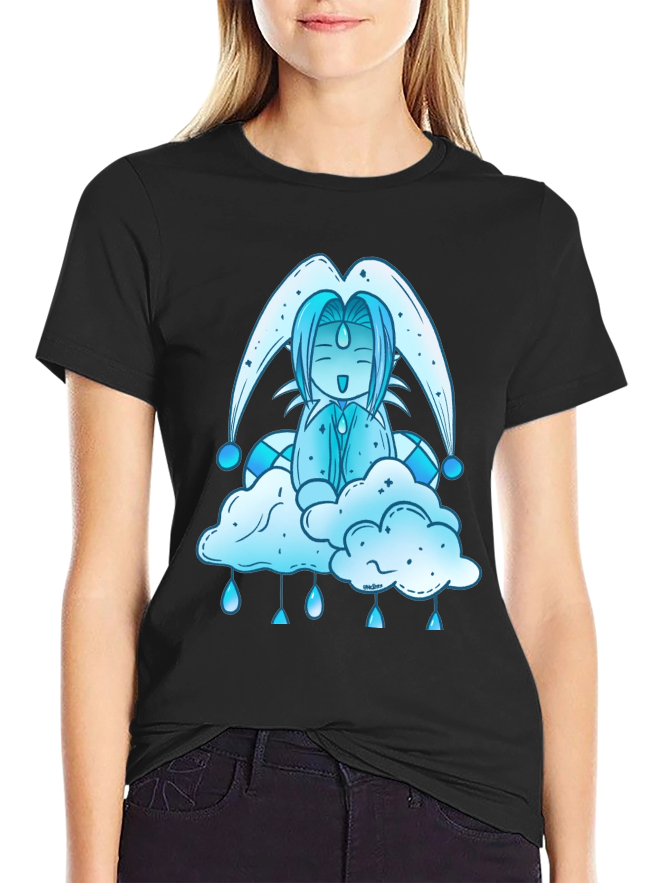 Anime Cloud Character Black T-Shirt