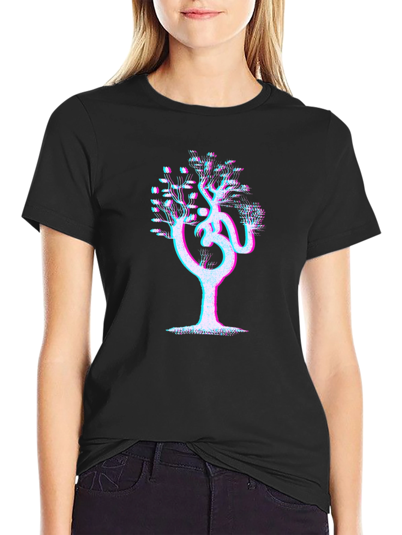 Om Tree Glitch Graphic Tee - Mens Black T-Shirt