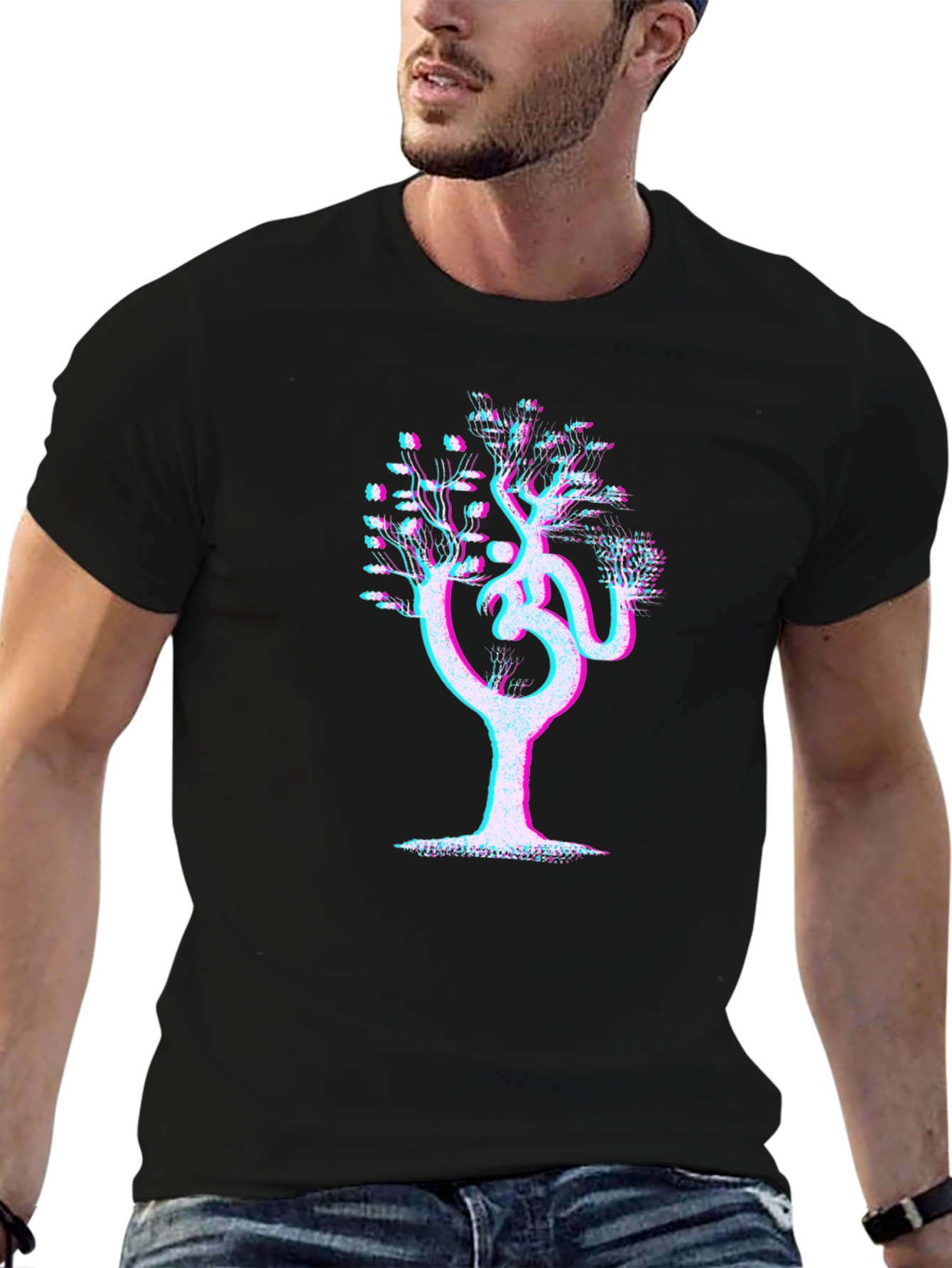 Om Tree Glitch Graphic Tee - Mens Black T-Shirt