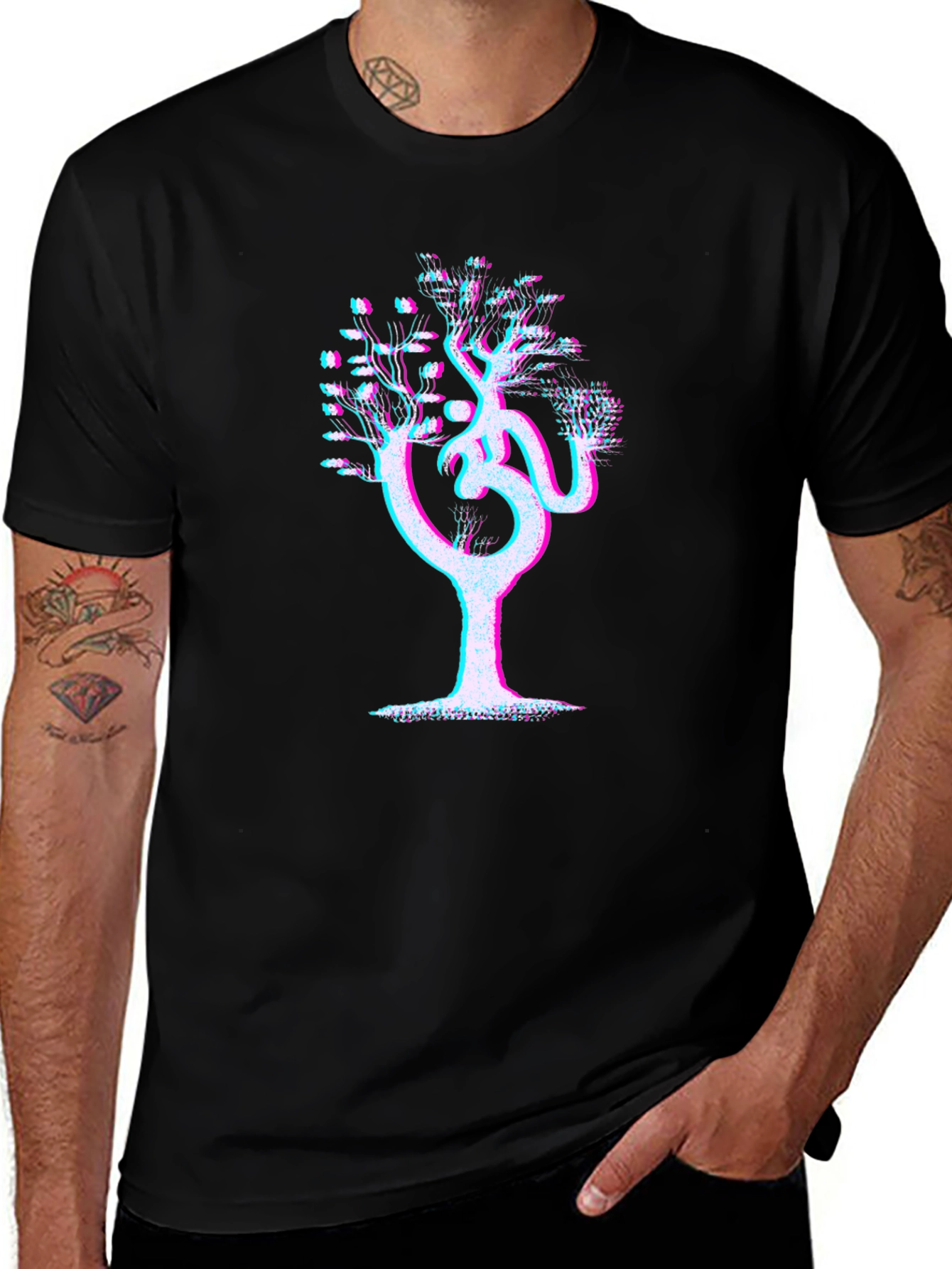 Om Tree Glitch Graphic Tee - Mens Black T-Shirt