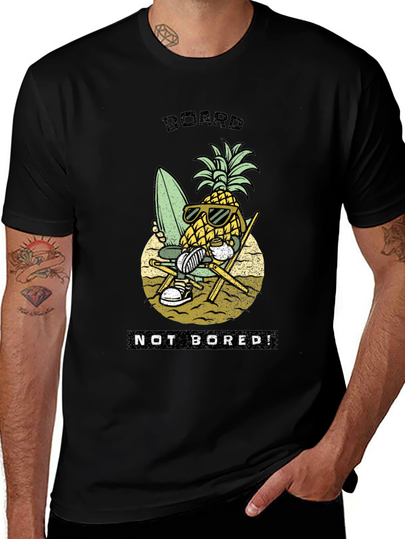 Board Not Bored Pineapple Graphic T-Shirt